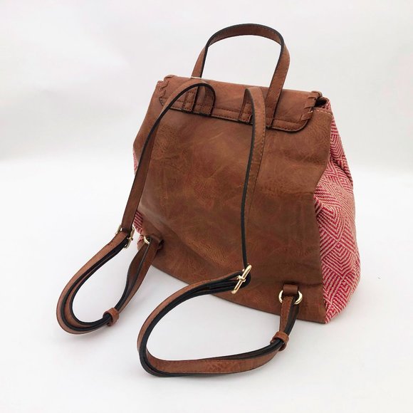 Jen and Co. Saffron Back Pack 12x12x6 in. Vegan Leather Red & Natural Color - Picture 2 of 6